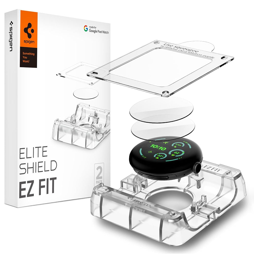 Προστατευτική Μεμβράνη Spigen Elite Shield EZ FIT για Google Pixel Watch 45mm Series, Σετ 2 τεμαχίων, Ασφαλισμένο Γυαλί, Διαφανές AFL08525