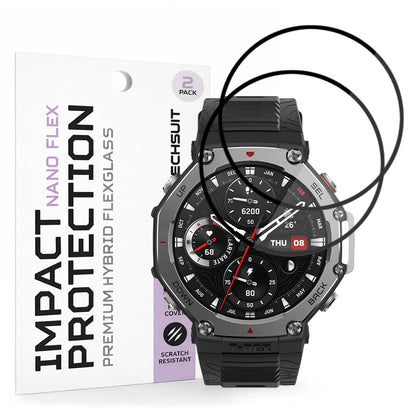 Techsuit Nano Flex Protection Film for Amazfit T-Rex 3, Set of 2 pieces, Plastic, Black