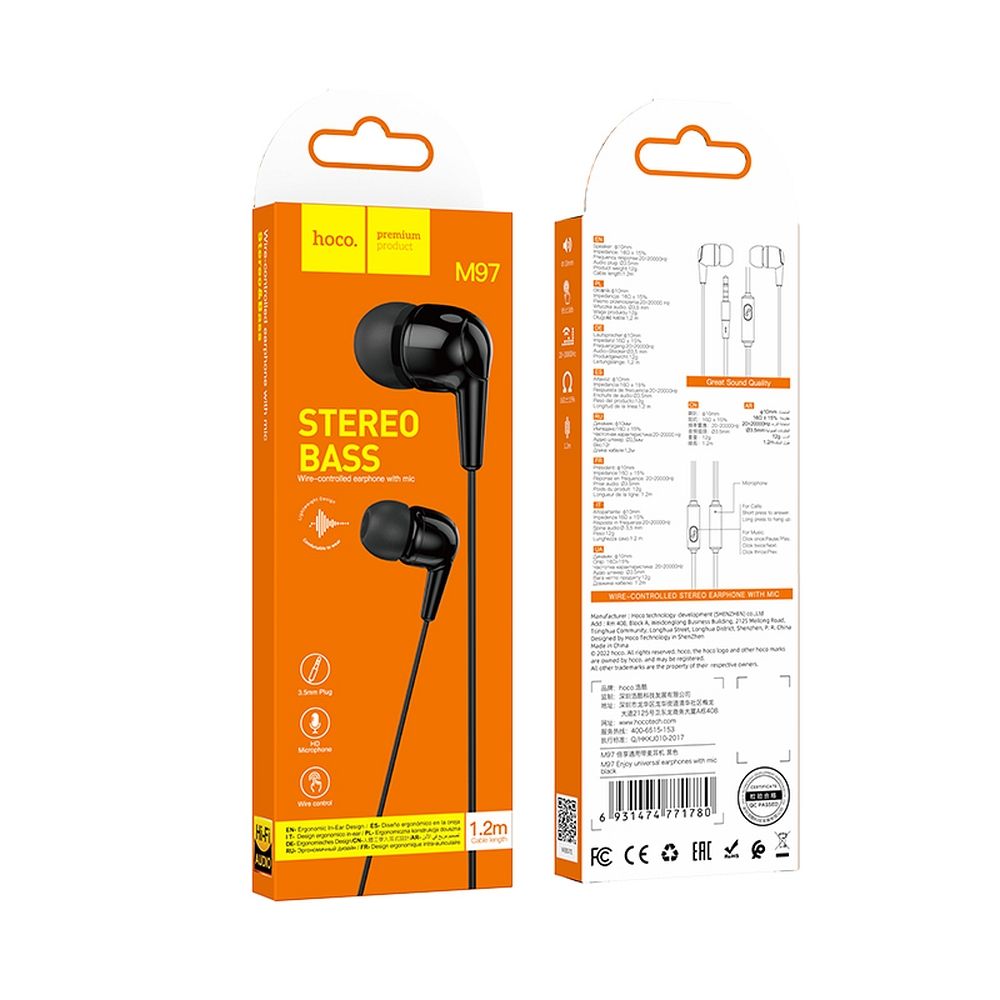 Handsfree 3.5mm HOCO M97, Μαύρο 