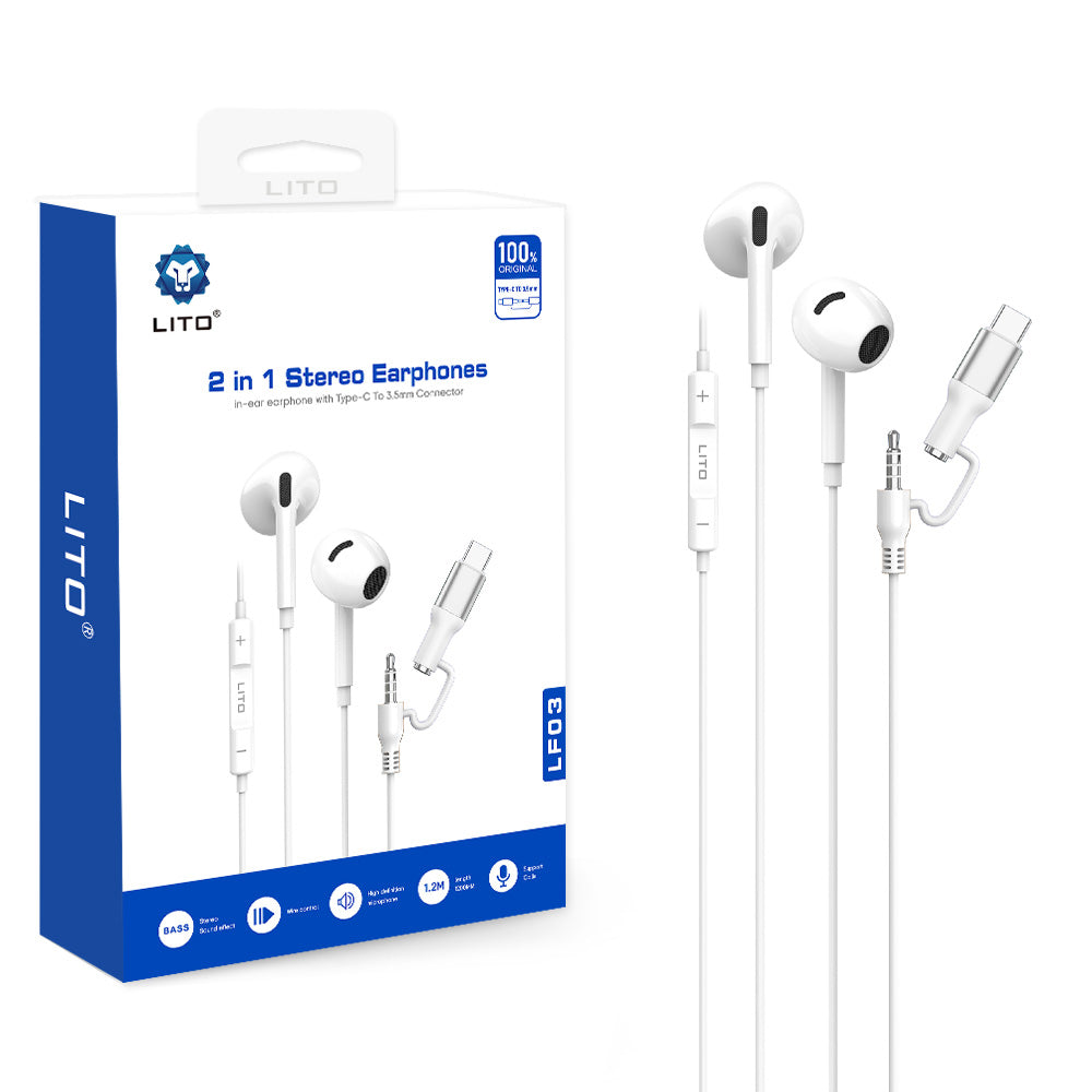Handsfree 3.5mm / USB-C Lito LF03, Λευκό