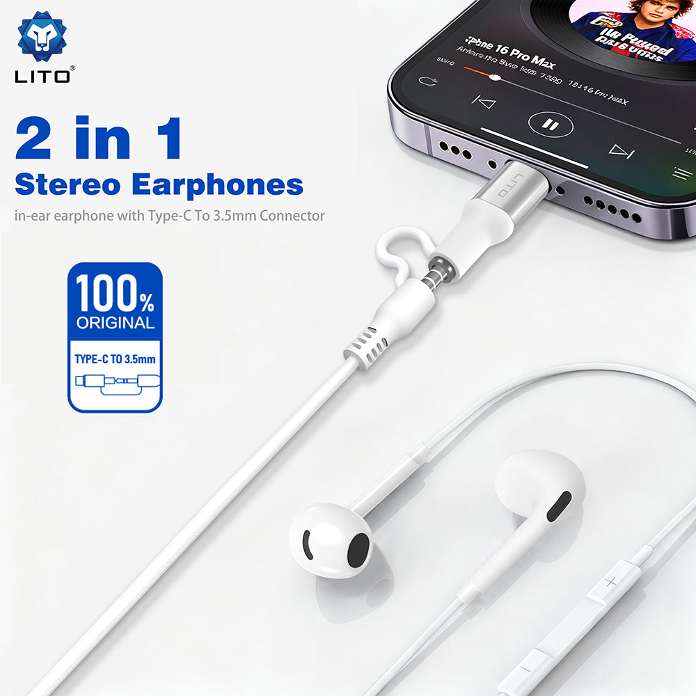 Handsfree 3.5mm / USB-C Lito LF03, Λευκό