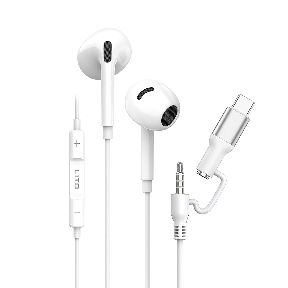 Handsfree 3.5mm / USB-C Lito LF03, Λευκό