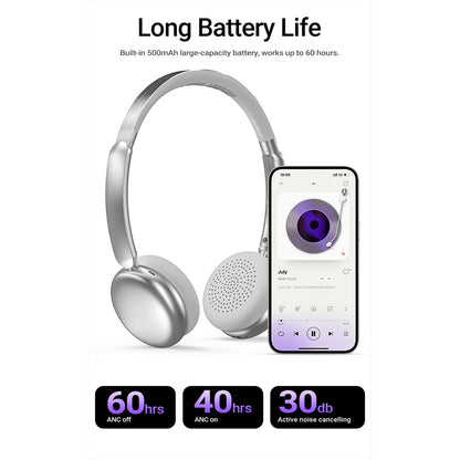 Handsfree Bluetooth Acefast H8, A2DP, ANC, Ασημί
