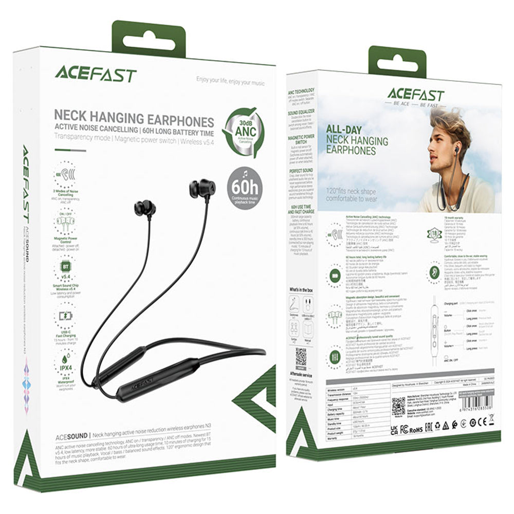 Handsfree Bluetooth Acefast N3, A2DP, Μαύρο