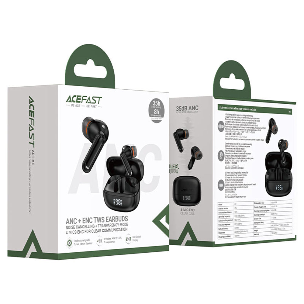 Handsfree Bluetooth Acefast W1, TWS, Μαύρο