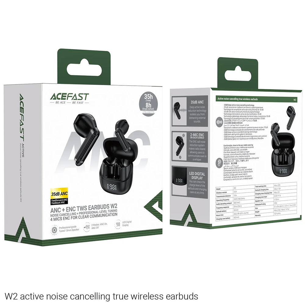 Handsfree Bluetooth Acefast W2, TWS, Μαύρο