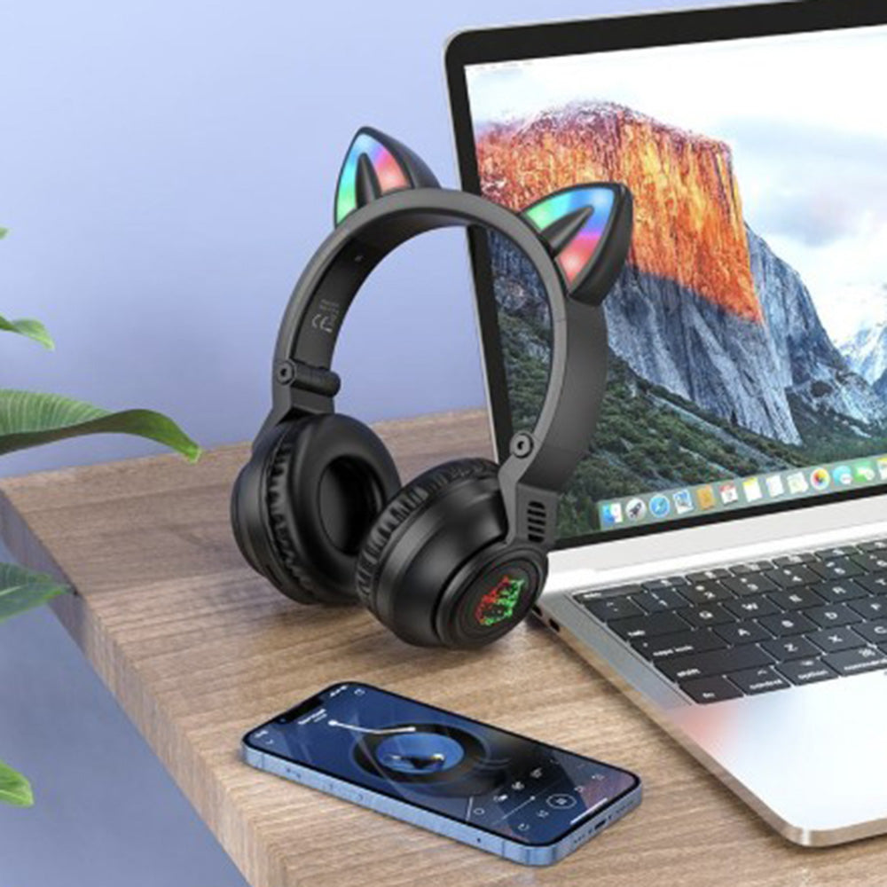 Handsfree Bluetooth Borofone BO18 Cat Ear, A2DP, Μαύρο
