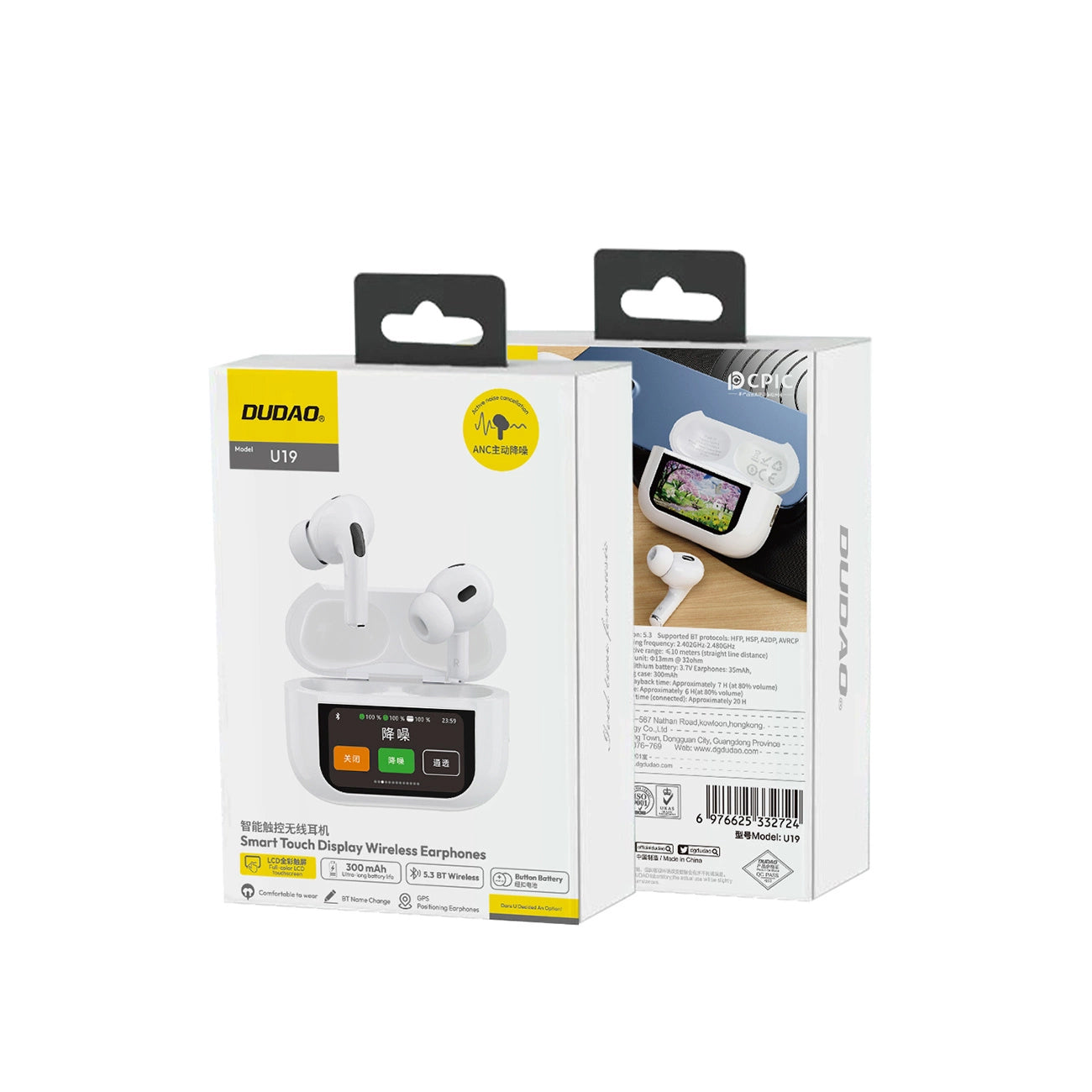 Handsfree Bluetooth Dudao U19 Display, TWS, Λευκό
