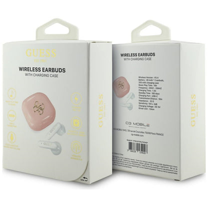 Handsfree Bluetooth Guess 4G Metal Logo, TWS, Ροζ