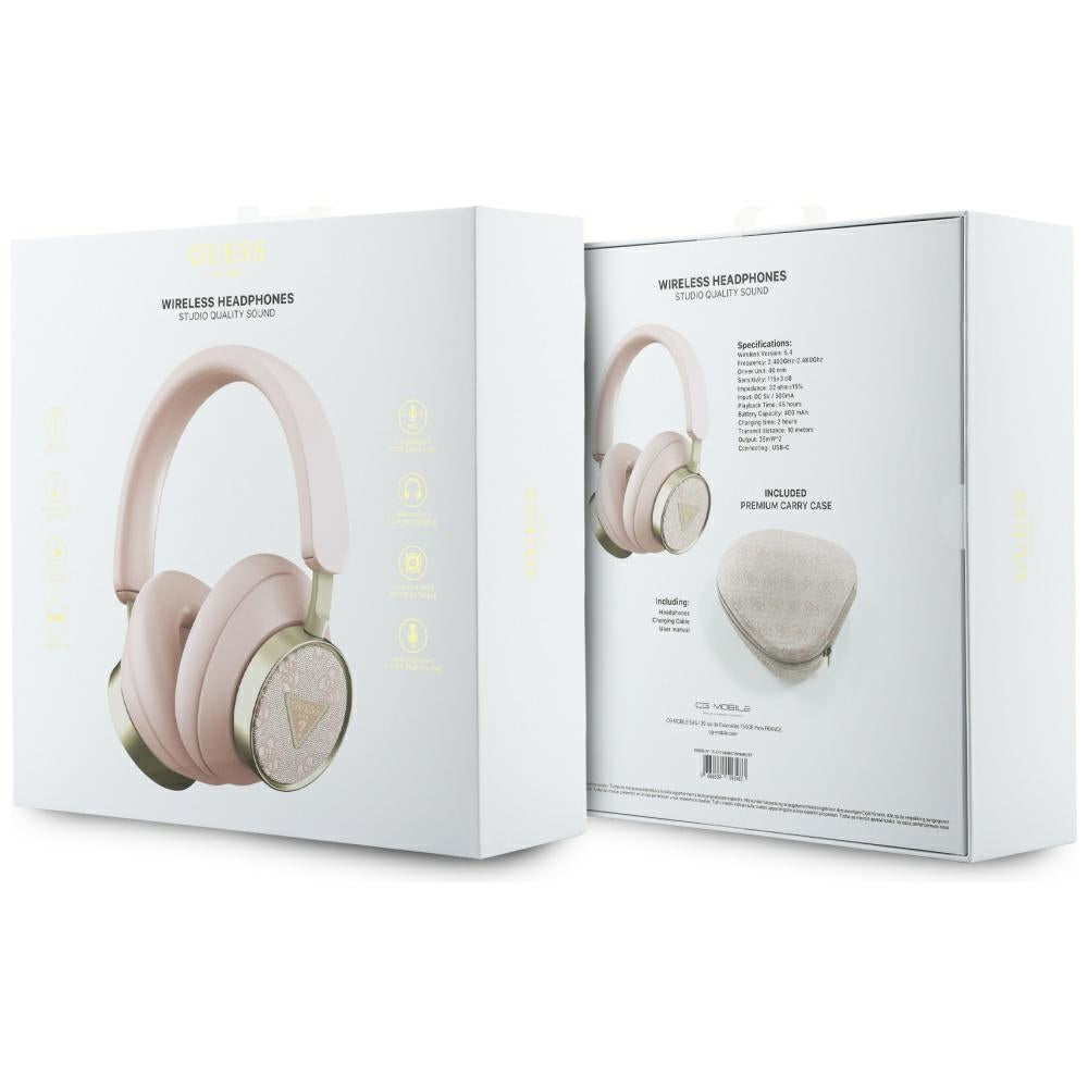 Handsfree Bluetooth Guess 4G Gold Triangle Logo, A2DP, Ροζ