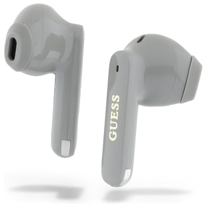 Handsfree Bluetooth Guess Elongated Metallic Printed Logo, TWS, Γκρι