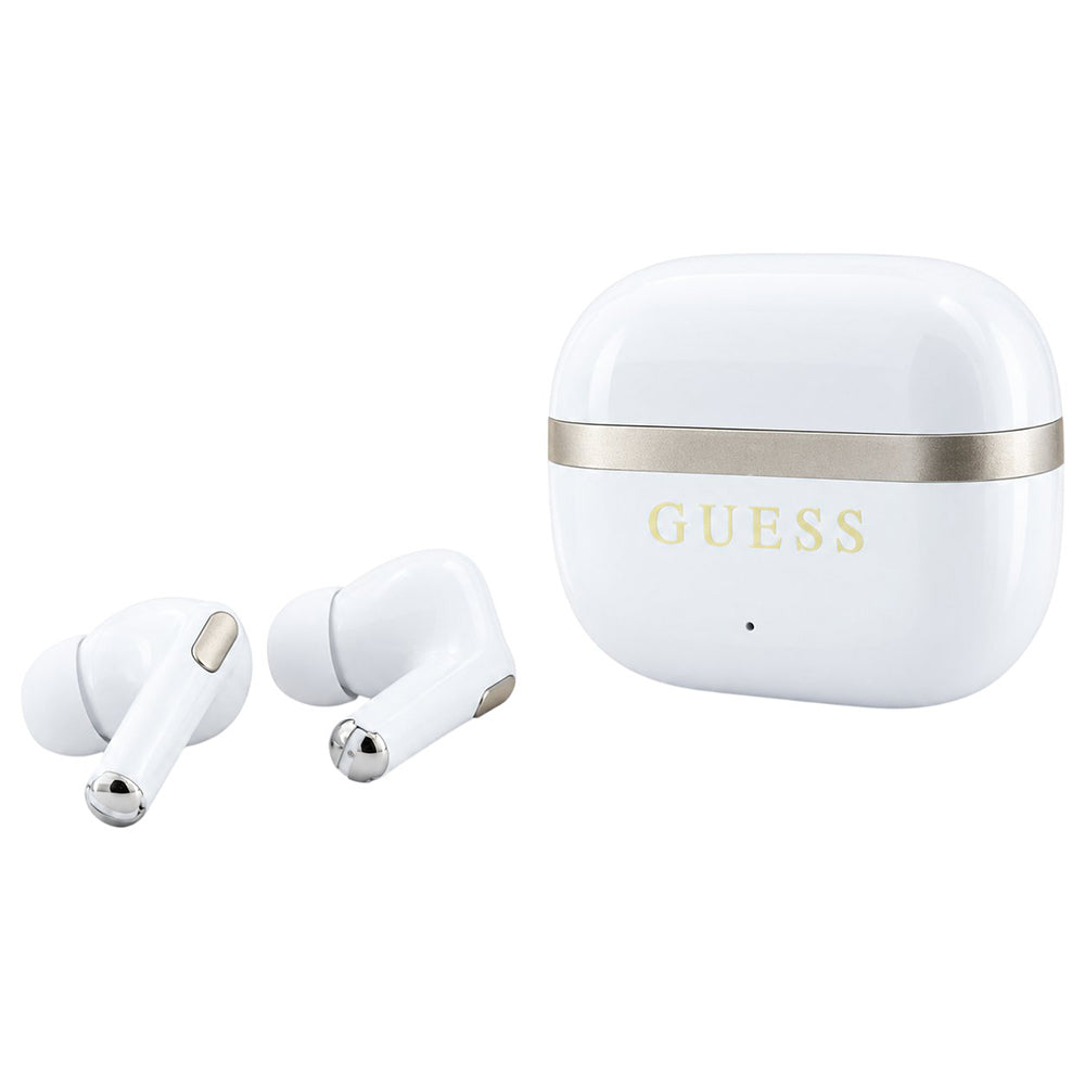 Ακουστικά Bluetooth Guess Glossy Gold Line Printed Classic Logo, TWS, Λευκά