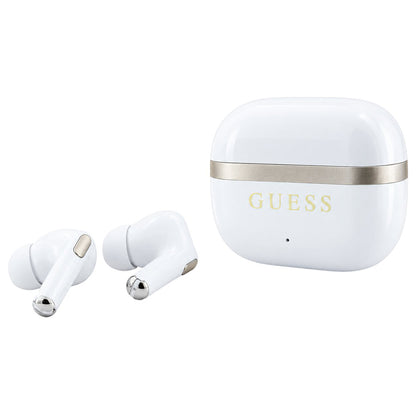 Ακουστικά Bluetooth Guess Glossy Gold Line Printed Classic Logo, TWS, Λευκά