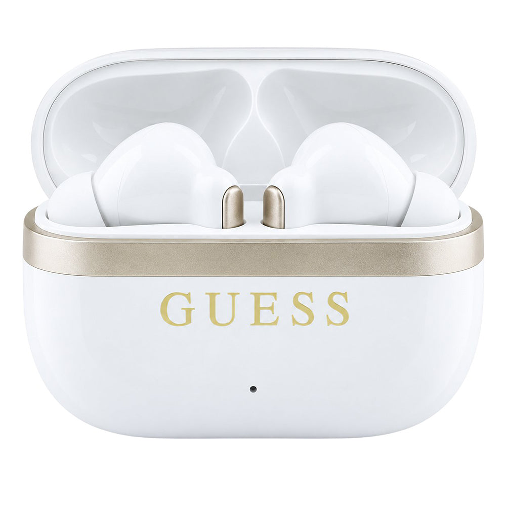 Ακουστικά Bluetooth Guess Glossy Gold Line Printed Classic Logo, TWS, Λευκά