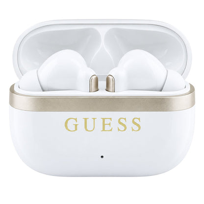 Ακουστικά Bluetooth Guess Glossy Gold Line Printed Classic Logo, TWS, Λευκά