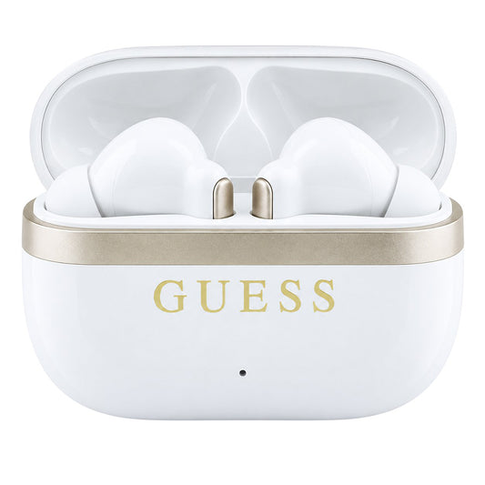 Ακουστικά Bluetooth Guess Glossy Gold Line Printed Classic Logo, TWS, Λευκά