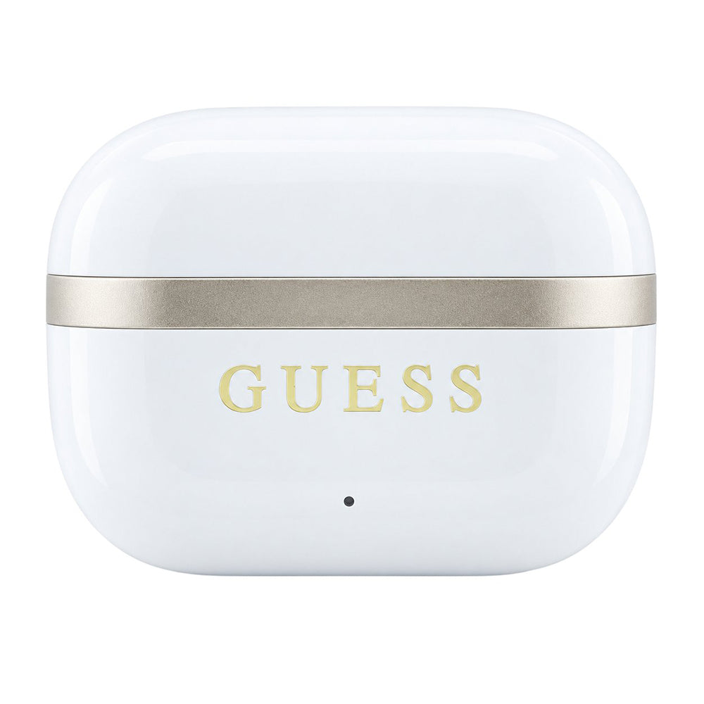 Ακουστικά Bluetooth Guess Glossy Gold Line Printed Classic Logo, TWS, Λευκά