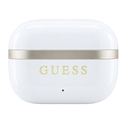 Ακουστικά Bluetooth Guess Glossy Gold Line Printed Classic Logo, TWS, Λευκά