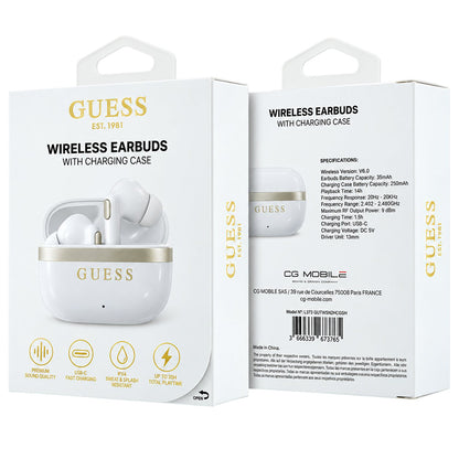 Ακουστικά Bluetooth Guess Glossy Gold Line Printed Classic Logo, TWS, Λευκά