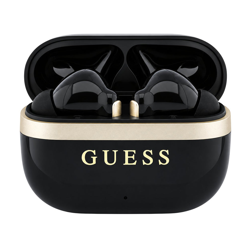 Ασύρματα ακουστικά Bluetooth Guess Glossy Gold Line Printed Classic Logo, TWS, Μαύρα