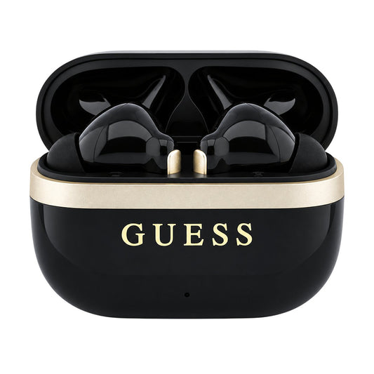 Ασύρματα ακουστικά Bluetooth Guess Glossy Gold Line Printed Classic Logo, TWS, Μαύρα