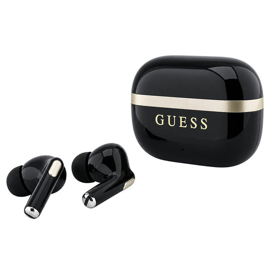 Ασύρματα ακουστικά Bluetooth Guess Glossy Gold Line Printed Classic Logo, TWS, Μαύρα