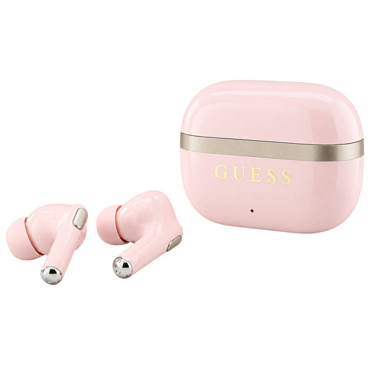 Ακουστικά Bluetooth Guess Glossy Gold Line Printed Classic Logo, TWS, Ροζ