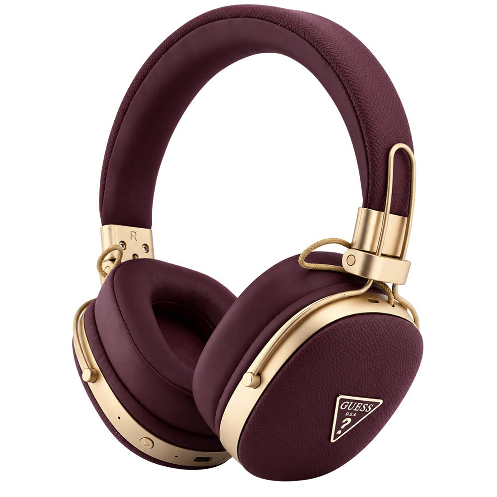 Ακουστικά Bluetooth Handsfree Guess Grained Triangle Logo, A2DP, Μπορντό