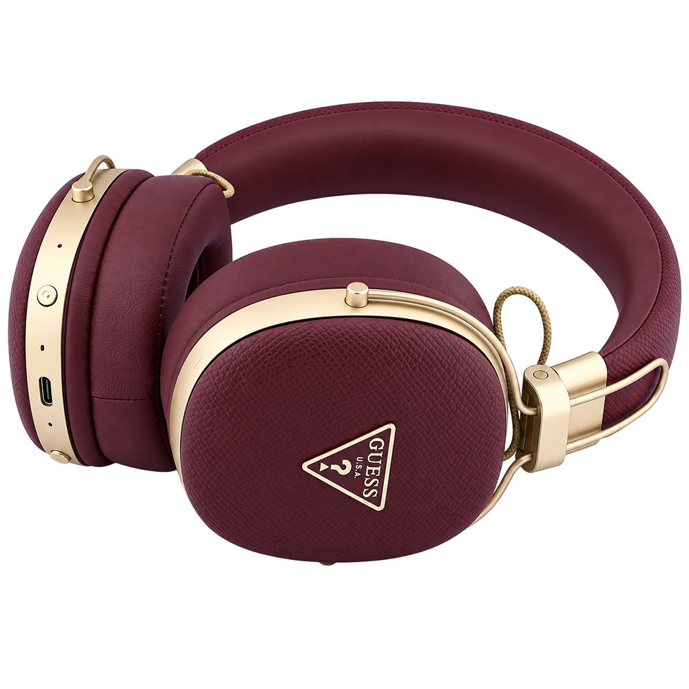 Ακουστικά Bluetooth Handsfree Guess Grained Triangle Logo, A2DP, Μπορντό