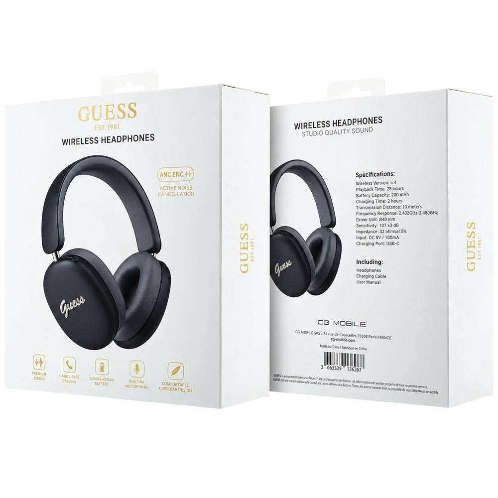 Ακουστικά Bluetooth Guess Metal Script Logo, A2DP, Μαύρα