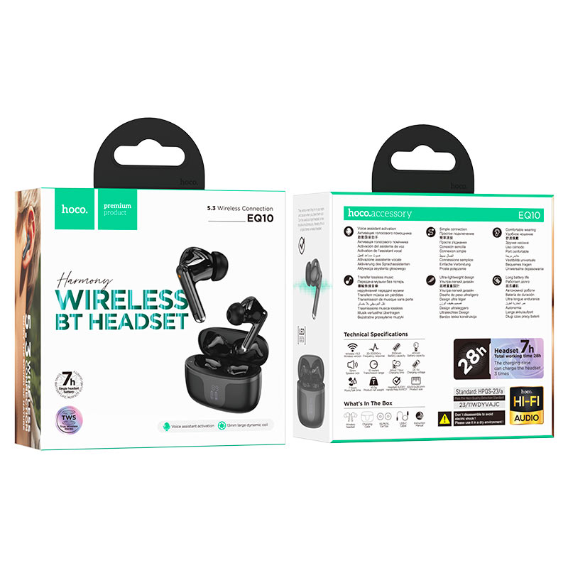 Bluetooth Handsfree Bluetooth HOCO EQ10, TWS, Μαύρο 