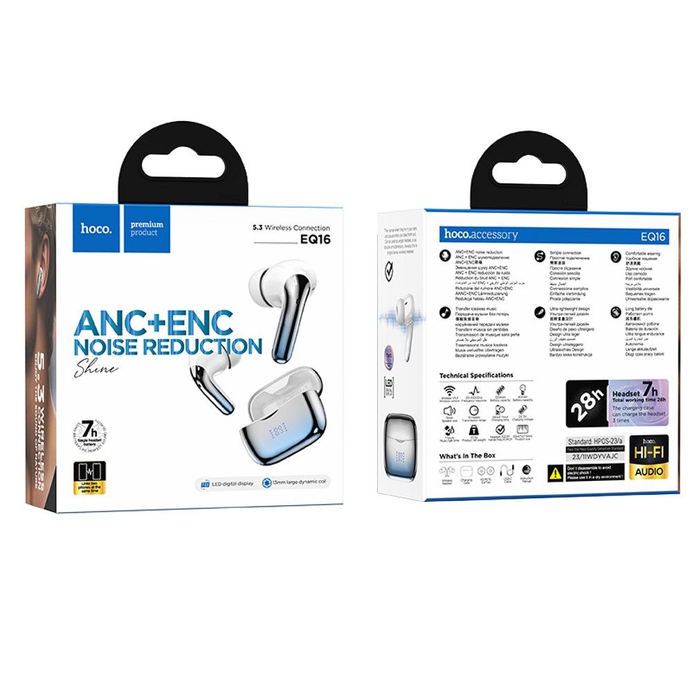 Bluetooth Handsfree Bluetooth HOCO EQ16, TWS, ANC, μπλε 