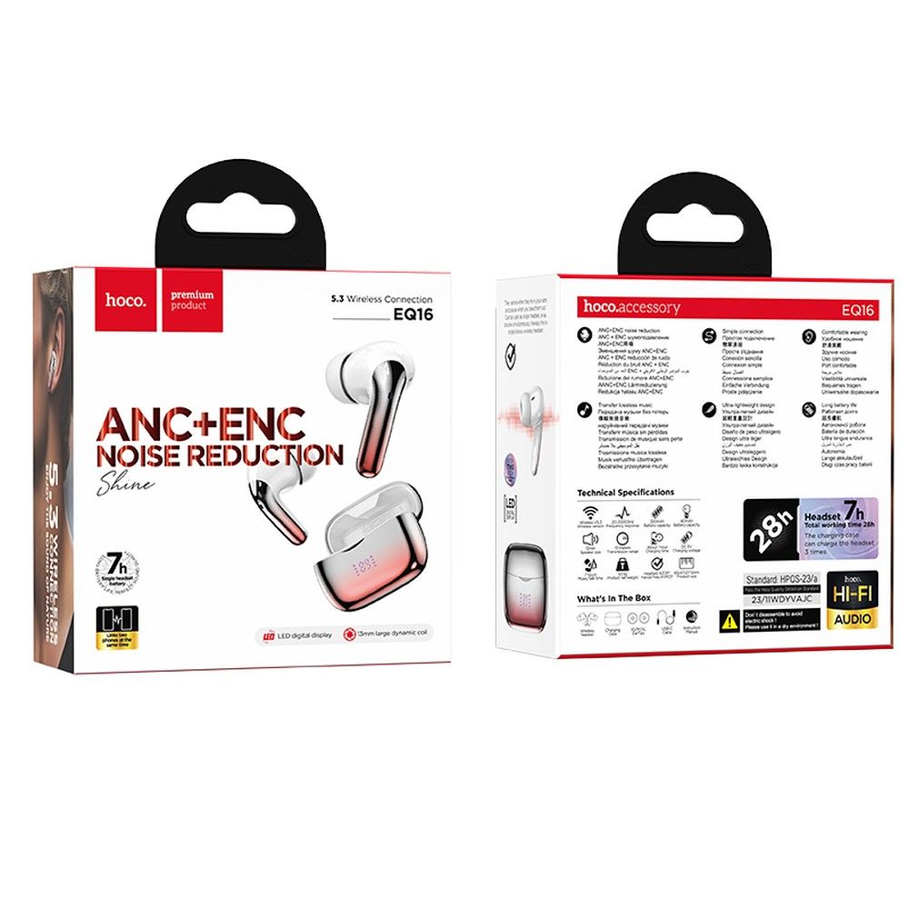 Bluetooth Handsfree Bluetooth HOCO EQ16, TWS, ANC, κόκκινο 