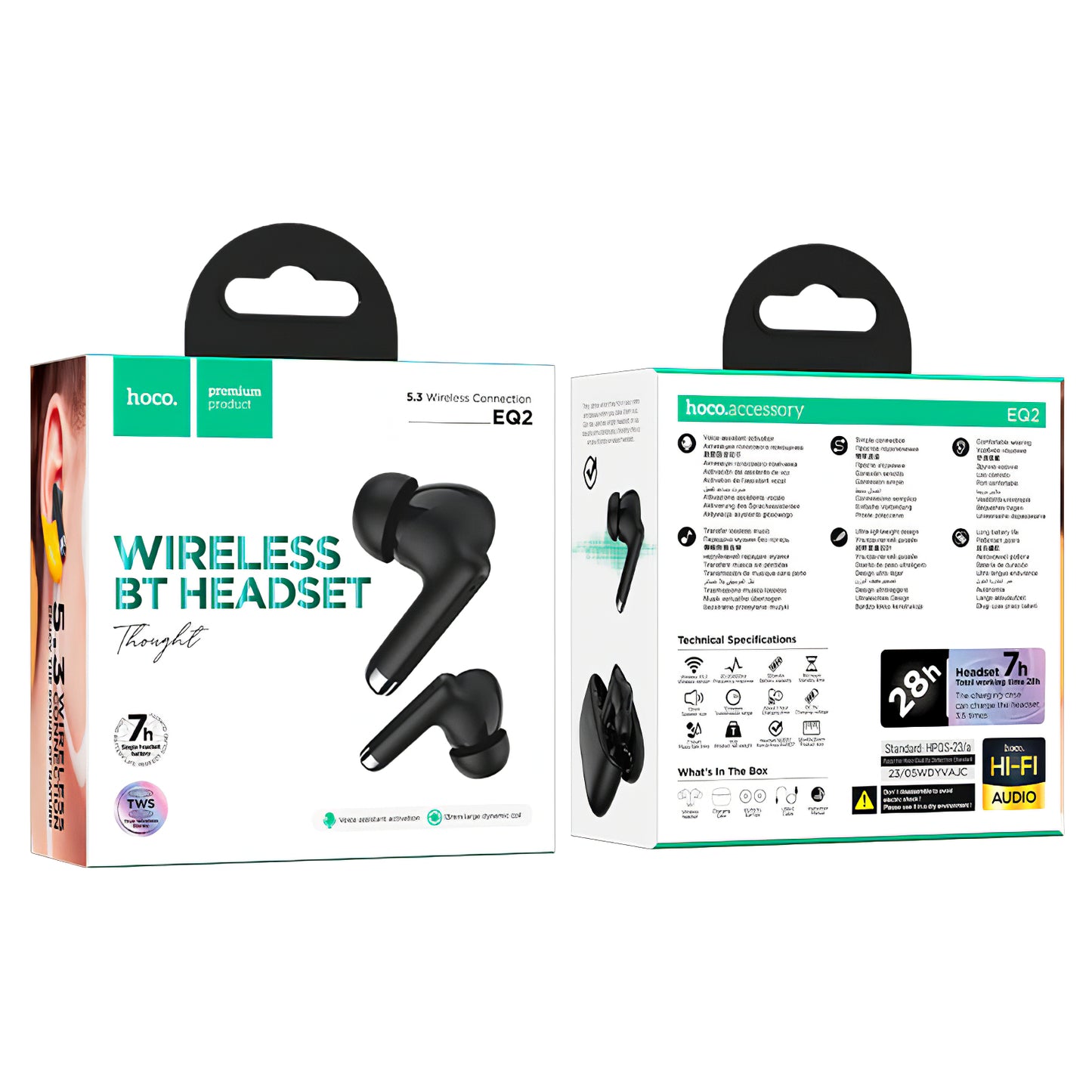 Handsfree Bluetooth HOCO EQ2, TWS, Μαύρο