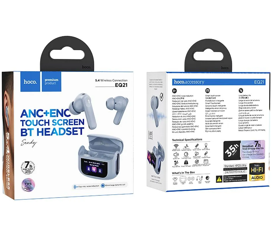 Handsfree Bluetooth HOCO EQ21, TWS, ANC, Μπλε