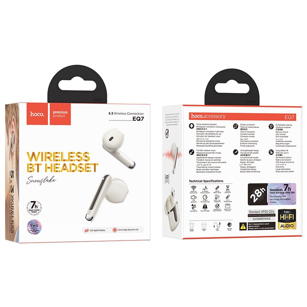 Handsfree Bluetooth HOCO EQ7, TWS, Λευκό