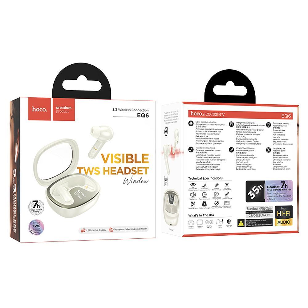 Handsfree Bluetooth HOCO Shadow EQ6, TWS, Λευκό