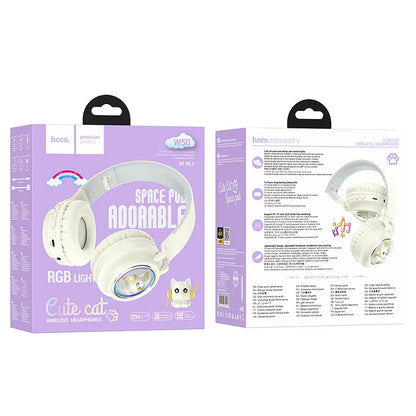 Handsfree Bluetooth HOCO W50 Kids Cute Cat, A2DP, White