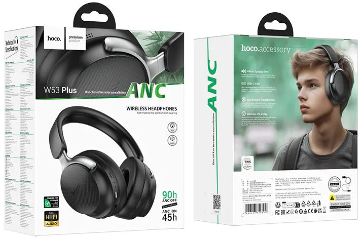 Handsfree Bluetooth HOCO W53 Plus, A2DP, ANC, Μαύρο