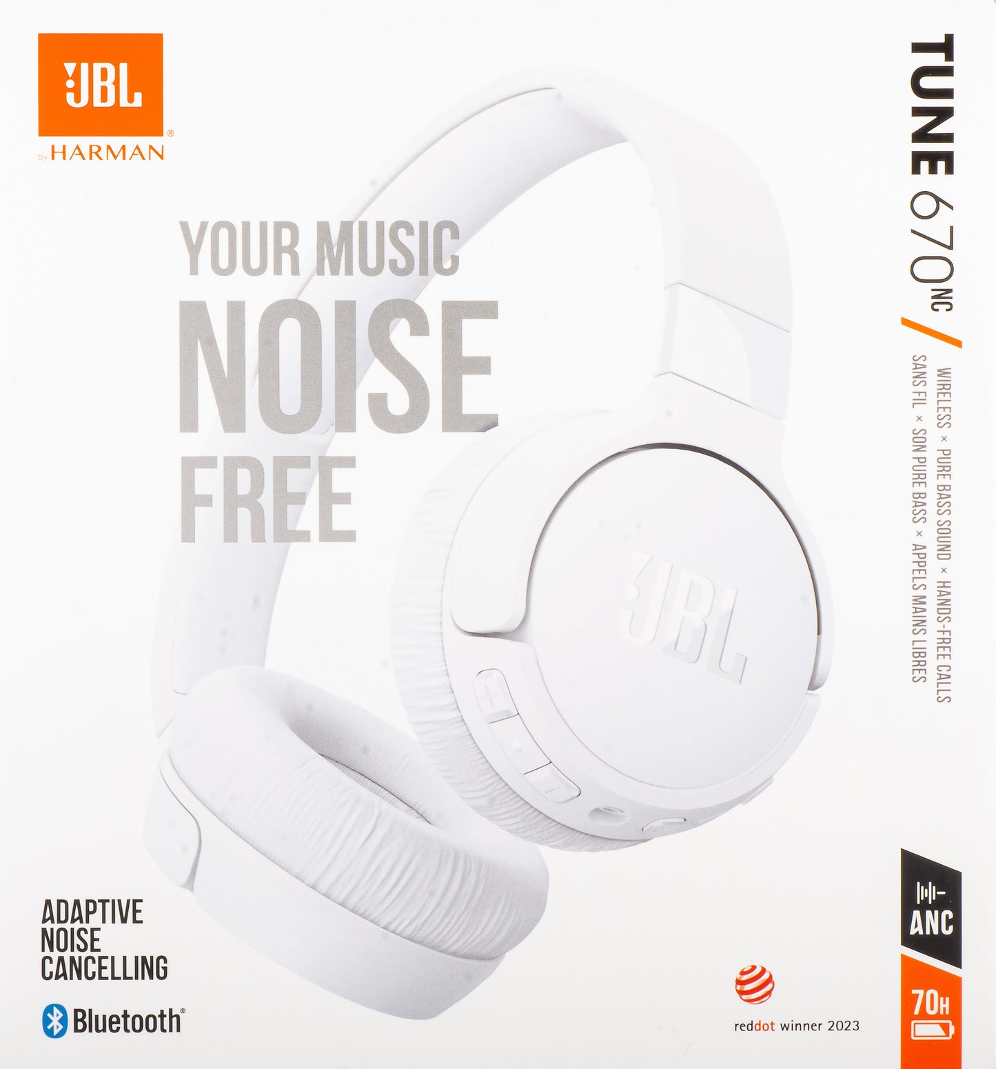 JBL Tune 670NC White Bluetooth Handsfree, MultiPoint, A2DP, ANC, JBLT670NCWHTAP