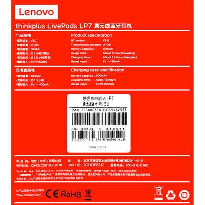 Bluetooth handsfree Lenovo LivePods LP7, TWS, Λευκό 