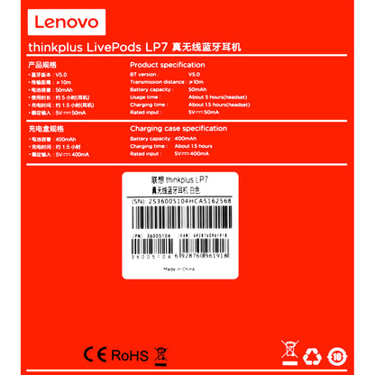 Handsfree Bluetooth Lenovo LivePods LP7, TWS, λευκό, ανακαινισμένο 