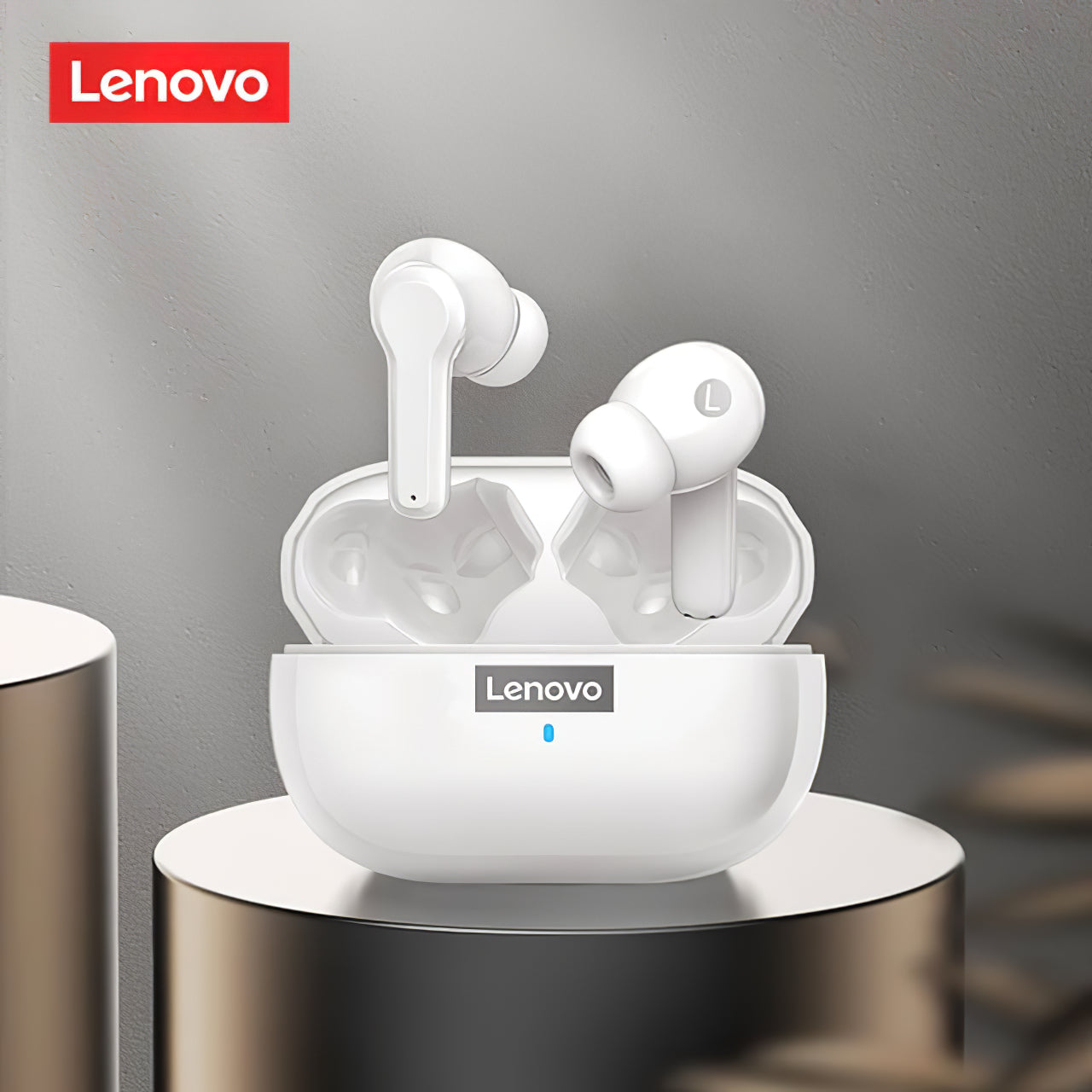 Bluetooth handsfree Lenovo LP1S, TWS, Λευκό 