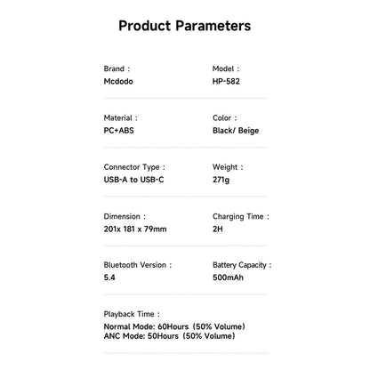 Handsfree Bluetooth McDodo HP-5821 T03, A2DP, ANC, Μπεζ
