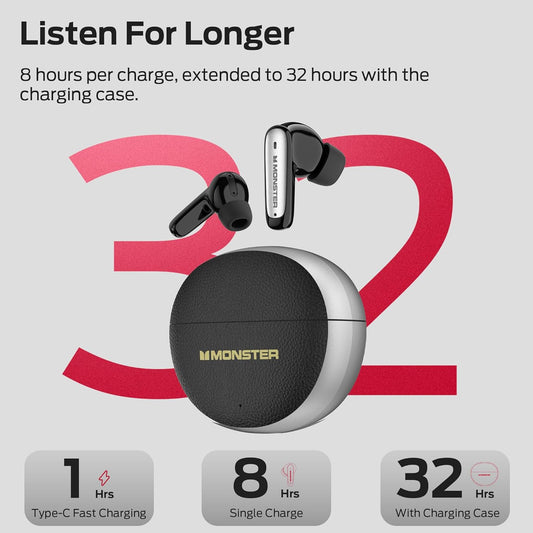 Ασύρματα ακουστικά Bluetooth Monster N-Lite 310, TWS, Μαύρο