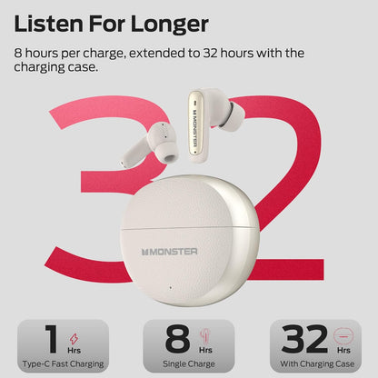 Ασύρματα ακουστικά Bluetooth Monster N-Lite 310, TWS, Ανοιχτό Κρεμ