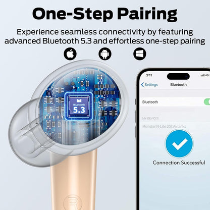 Ασύρματα ακουστικά Bluetooth Monster N-Lite 203 AirLinks, TWS, Χρυσό