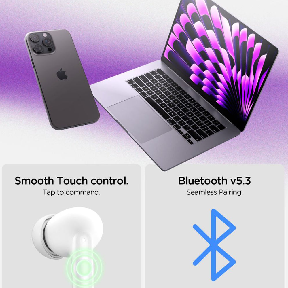 Handsfree Bluetooth Spigen SA2400, TWS, ANC, Λευκό