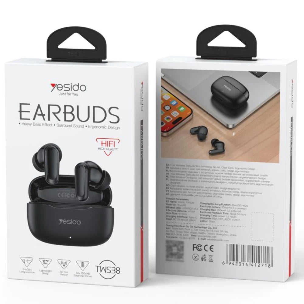 Handsfree Bluetooth Yesido TWS38, TWS, Μαύρο