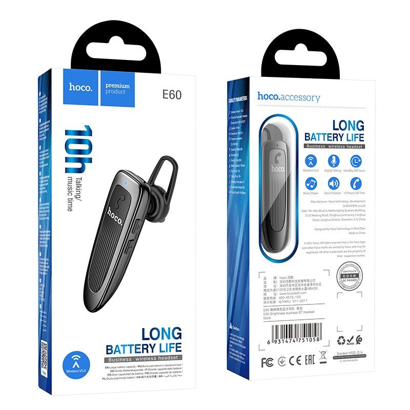 Ασύρματο ακουστικό Bluetooth HOCO E60 Brightness, A2DP, Μαύρο